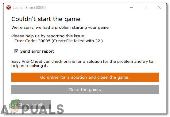 Ошибка 30005: Ошибка создания файла с 32 «не удалось запустить игру».