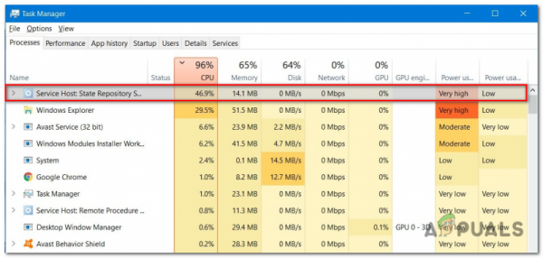 Высокая загрузка ЦП службой государственного репозитория в Windows 10